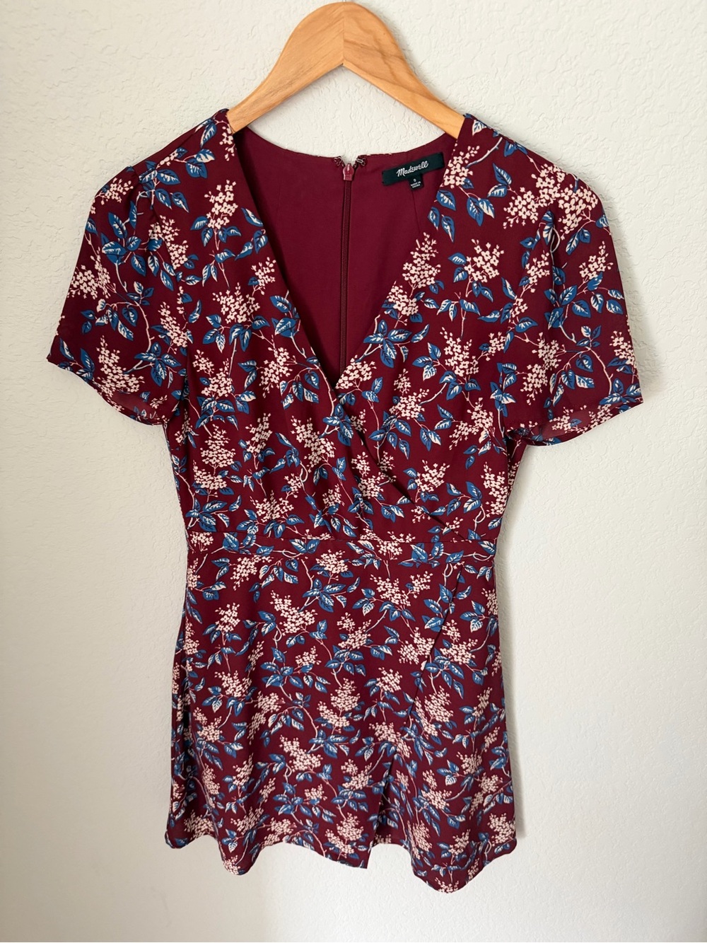 Madewell Burgundy Floral V-Neck Mini Dress size 0 - Picture 4 of 14